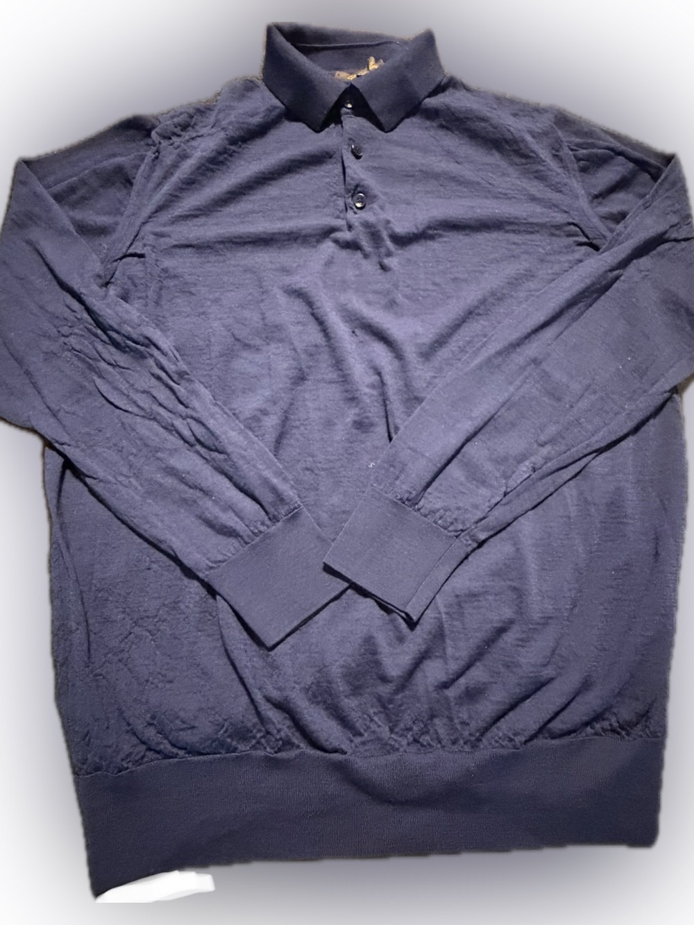 Loro Piana Wool Polo Sweater Men’s Size 56 Medium Long Sleeve Made In Italy FLAW